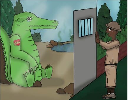 Salim speaking quietly with Crazy Croc at the zoo